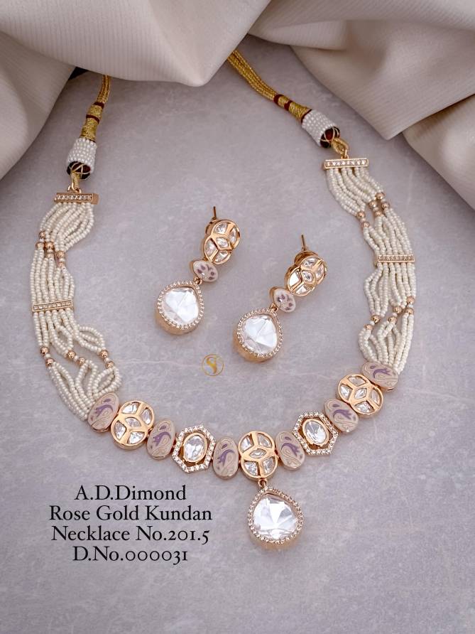 4 Designer AD Diamond Rose Gold Kundan Necklace Wholesale Shop In Surat
